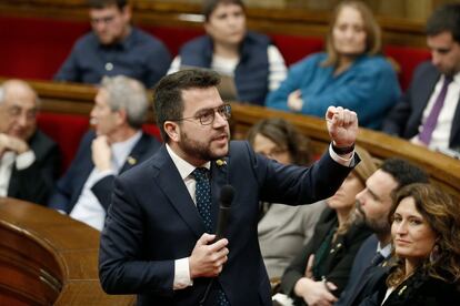 El presidente de la Generalitat, Pere Aragonès, durante la sesión de control al Govern.