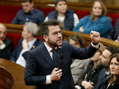 El presidente de la Generalitat, Pere Aragonès, durante la sesión de control al Govern.