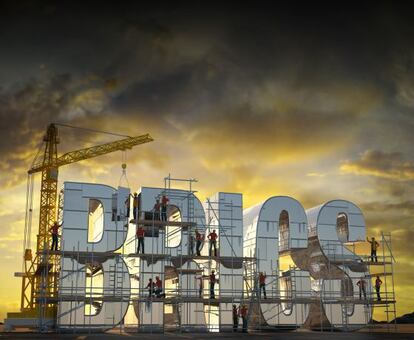 El acrónimo BRICS (Brasil, Rusia, India, China y Sudáfrica), en construcción.