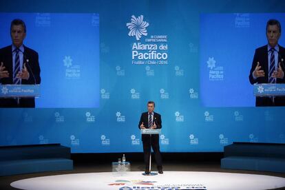 Mauricio Macri expone en la cumbre de la Alianza del Pac&iacute;fico en Chile.