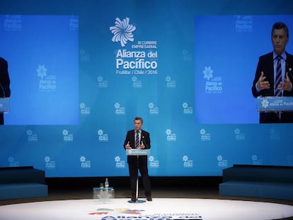 Mauricio Macri expone en la cumbre de la Alianza del Pac&iacute;fico en Chile.