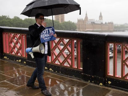 Campa&ntilde;a a favor de la permanencia de Reino Unido en la UE este lunes en Londres.