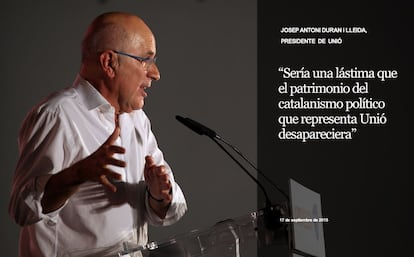 Josep Antoni Duran i Lleida, presidente de Unió Democrática (UDC), en un acto de campaña electoral en el barrio de El Carmelo de Barcelona, el pasado 13 de septiembre.