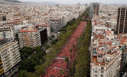 Vista geral da avenida Diagonal de Barcelona durante a manifestação independentista na Diada, Dia Nacional da Catalunha, neste 11 de setembro de 2018.