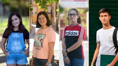 De izquierda a derecha, Lara (11 años), Raquel (16), María (13) y Víctor (17)