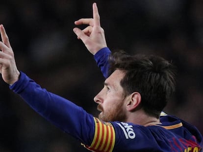 Messi feteja uno de sus goles al Girona.