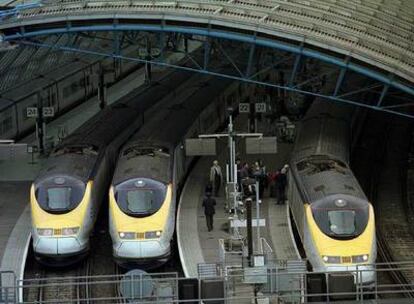 Estación de trenes de Waterloo, en Londres, listos para partir hacia París y Bruselas a través del Eurotunnel.