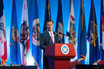 Romney, al dar una conferencia en Reno, el lunes.