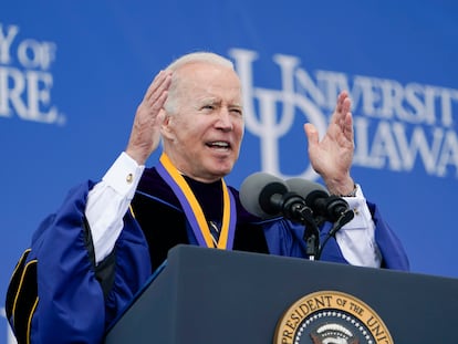 President Joe Biden speaks to the University of Delaware Class of 2022 during its commencement ceremony in Newark, Del., May 28, 2022.