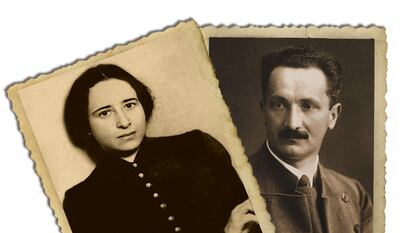 Retratos de los filósofos Hannah Arendt (1906-1975) y Martin Heidegger (1889-1976).