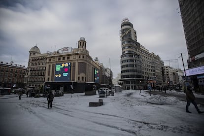 Na imagem, vista geral da Plaza del Callao (Praça de Callao) da capital.