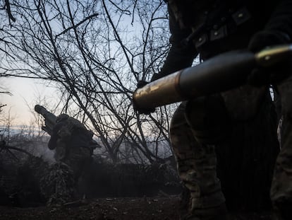 A soldier of the Ukrainian Azov brigade on the Donetsk front on April 7.