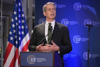 El Secretario del Tesoro de Estados Unidos, Scott Bessent, este miércoles en un foro del Instituto de Finanzas Internacionales en el Hotel Willard de Washington.