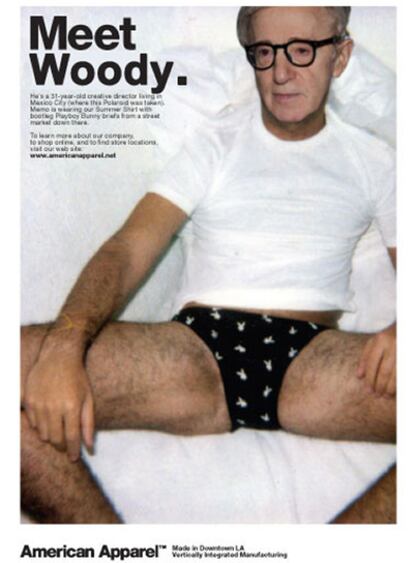 Publicidad de 2008 de American Apparel que no contó con el permiso de Woody Allen para utilizar su imagen.