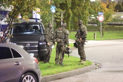 Police secures the area outside the airport in Hamburg, Germany, November 4, 2023.