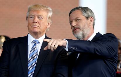 Donald Trump e Jerry Falwell Jr., na Universidade Liberty, em maio de 2017.