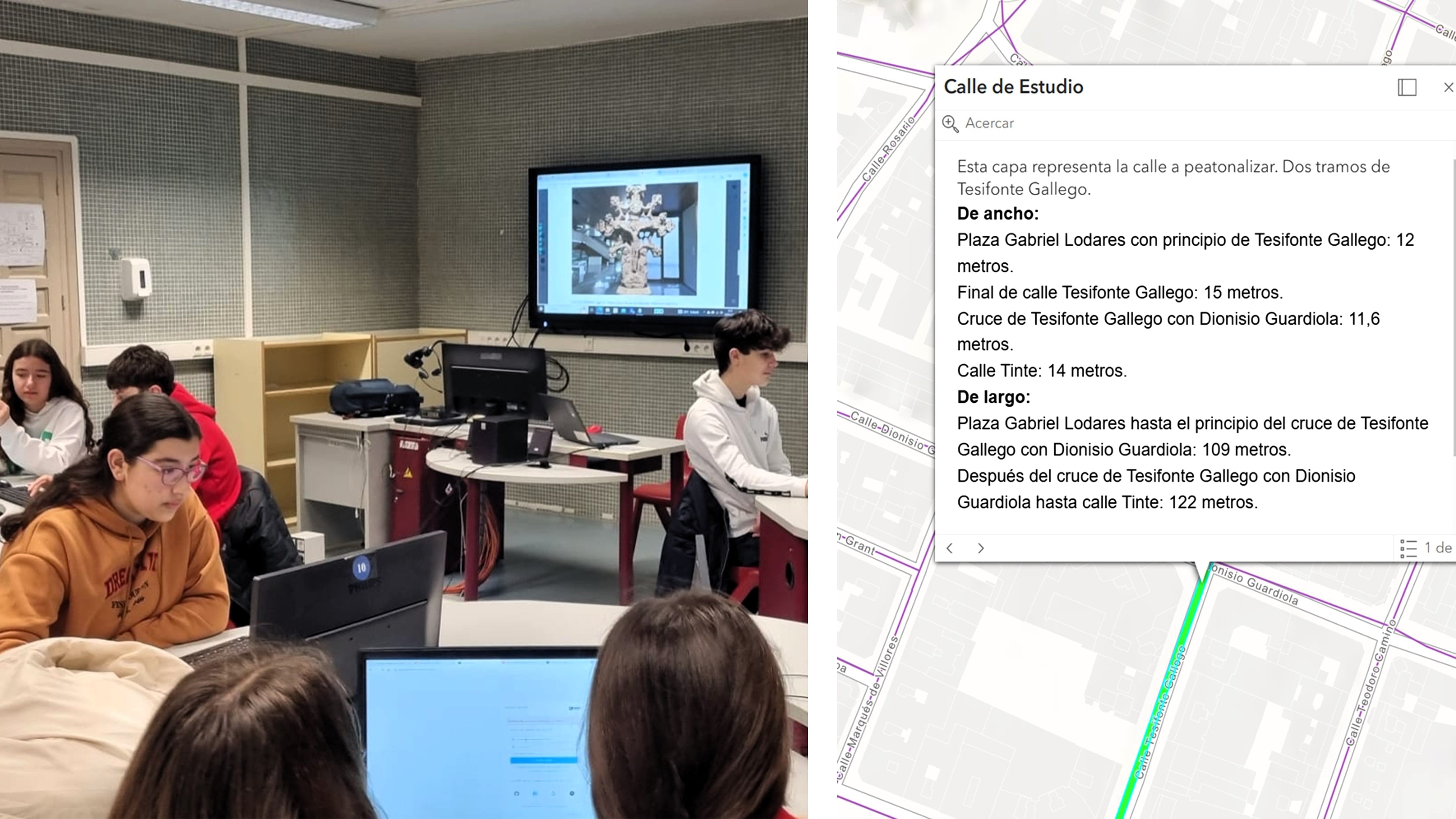 Estudiantes geolocalizan información sobre la calle Tesifonte Gallego.