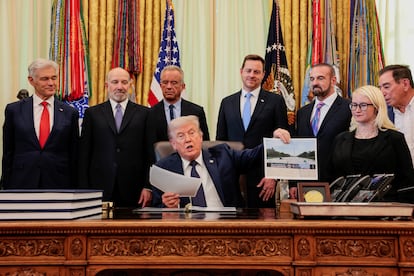 Donald Trump, este jueves en una reunión en el Despacho Oval.