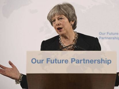 La primera ministra brit&aacute;nica Theresa May, en su discurso de este viernes