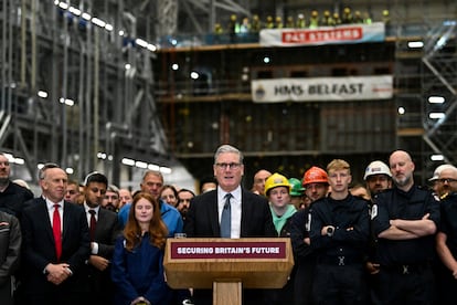 Keir Starmer, este lunes, las instalaciones de BAE Systems, en Glasgow