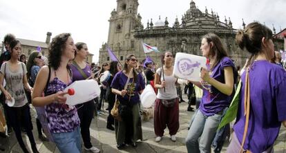 Manifestación en Santiago de Compostela contra la reforma de la ley del aborto este domingo.