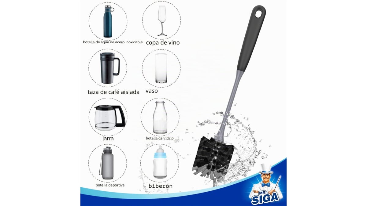Este cepillo es perfecto para lavar diferentes tipos de recipientes.