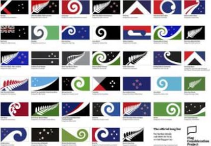 Varias propuestas para la nueva bandera de Nueva Zelanda en el referéndum de 2016.