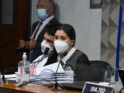 Bruna Morato, advogada representante de médicos que trabalharam na Prevent Senior, durante seu depoimento na CPI da Pandemia nesta terça-feira, 28 de setembro, em Brasília.