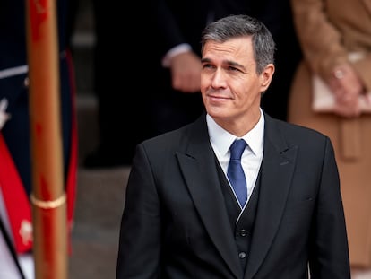 El presidente del Gobierno en funciones, Pedro Sánchez, en la tribuna del acto de jura de la Constitución ante las Cortes Generales, en el Congreso de los Diputados, el 31 de octubre.