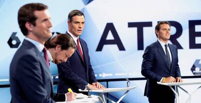 Pablo Casado, Pablo Iglesias, Pedro Sánchez y Albert Rivera.