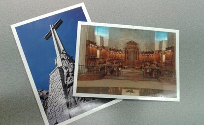 Two of the postcards on sale for €0.75 each.