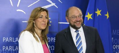 Susana D&iacute;az y Martin Schulz, este mi&eacute;rcoles en Bruselas.