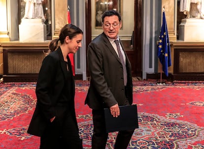 La ministra de Igualdad, Irene Montero, y el fiscal general del Estado, Álvaro García Ortiz, el pasado 17 de noviembre, en el Senado.