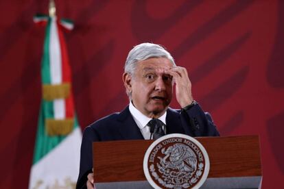 El presidente López Obrador, durante una conferencia de prensa. 