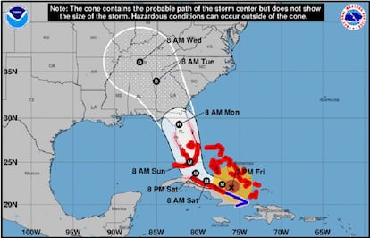 Trajetória projetada do furacão Irma.