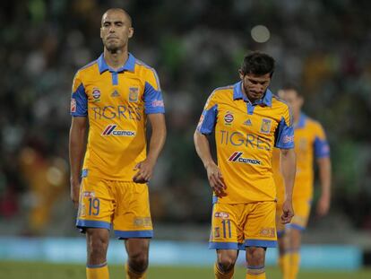 Los futbolistas de Tigres durante la final de la Copa Libertadores de 2015