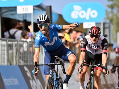 Valverde celebra, el jueves, su victoria en el Giro de Sicilia.