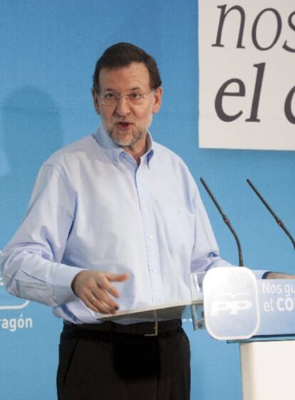 El presidente del Partido Popular (PP), Mariano Rajoy, durante una intervención en Jaca (Huesca).