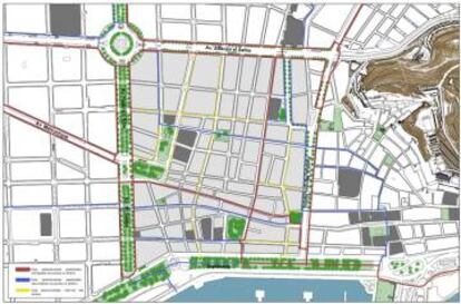 Plano del proyecto de peatonalización de Alicante.