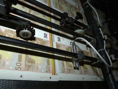 Impresión de billetes en la Fábrica Nacional de Moneda y Timbre.