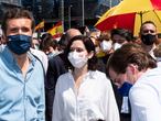 DVD 1057  (13/06/21)
Pablo Casado, Almeida e Isabel Díaz Ayuso en la Manifestación en Colón en contra de los indultos, esta mañana. 
David Expósito