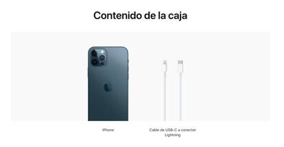 Contenido de la caja de un iPhone 12 Pro Max.