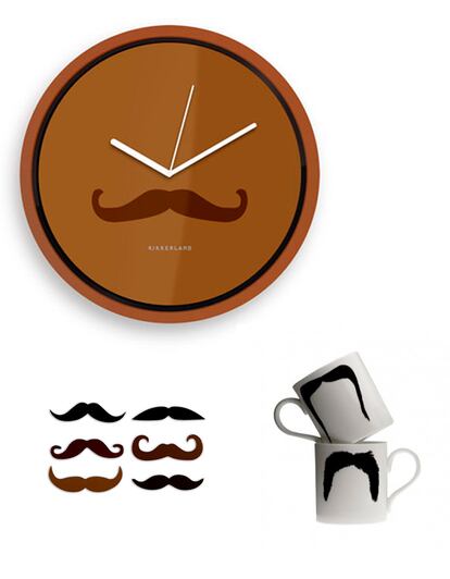 Tras la fiebre "Movember", nos apuntamos a regalar uno de los símbolos 'hipster' por antonomasia: el bigote. Reloj de pared de Kikkerland (12 euros), imanes de Etsy (14,17 euros) y tazas de venta en Mar de Cava (19 euros).