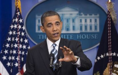 El presidente de Estados Unidos, Barack Obama, en la conferencia de prensa de hoy en la Casa Blanca