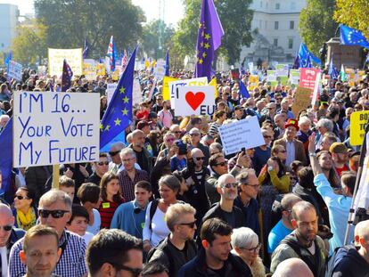 Manifestación a favor de un nuevo referéndum sobre el Brexit el pasado 20 de octubre en Londres.