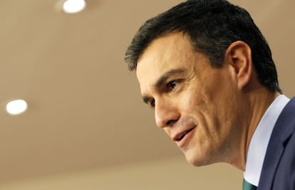 El secretari general del PSOE, Pedro Sánchez, durant la roda de premsa després de reunir-se amb Rajoy, la setmana passada.