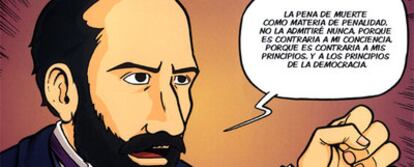 Una viñeta de la biografía-cómic <i>Nicolás Salmerón</i>, <b>de la que son autores la historiadora María Carmen Amate y el dibujante J. M. Beltrán.</b>