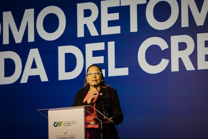 Stacy Richards-Kennedy, gerente regional para el Caribe de CAF, habla sobre cmo retomar la senda de desarrollo en la regin, este jueves en Ciudad de Panam. 