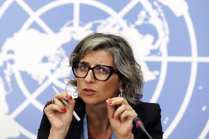 Francesca Albanese, relatora especial de la ONU para los territorios palestinos, en la sede de la ONU en Ginebra en julio de 2023.