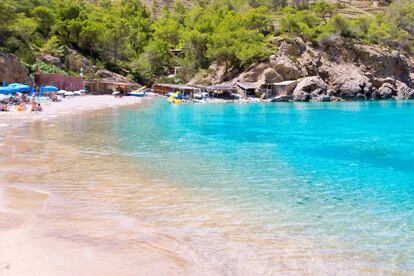 When you visit this beach surrounded by steep pine-covered hills, it’s easy to see why the Greeks called Ibiza and its surrounding islets the “Pityuses” (or, Pine Islands.) Dominating the spectacular views from this beach is Cap Bernat while the Sunday drum sessions at Cala de Benirràs are standard fare for Ibiza postcards. For a touch of glamor head to the Elements restaurant and lounge (elements-ibiza.com).